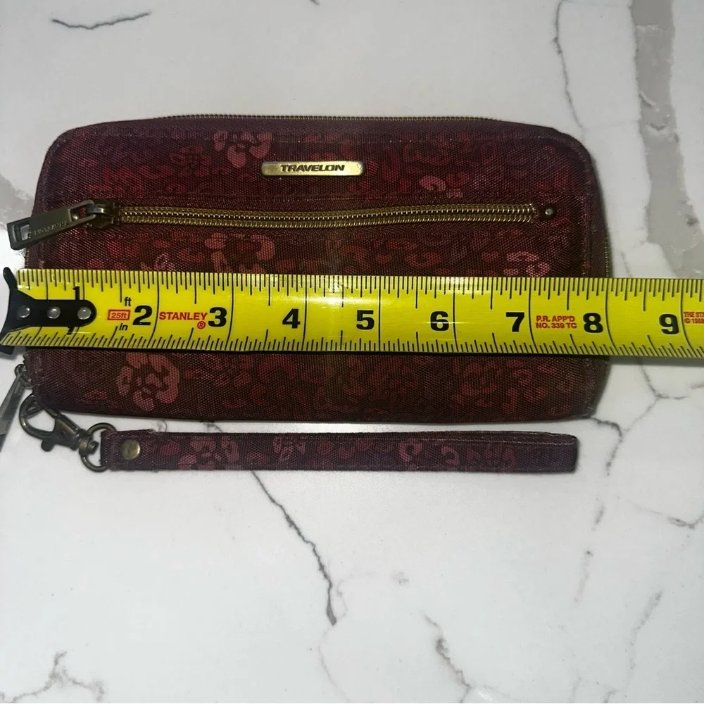 Travelon RFID Blocking Zip-Around Wristlet Wallet - Burgundy Floral Leopard
